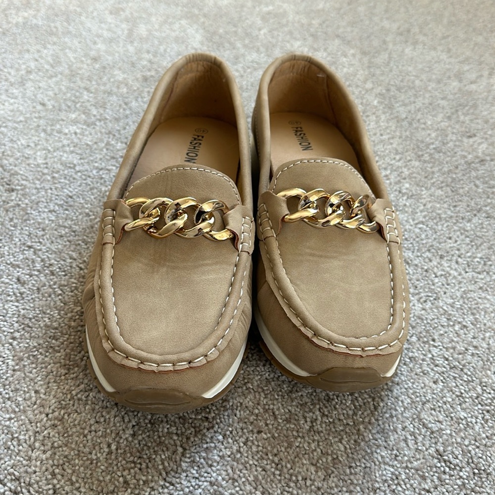 Tan slip on shoes
